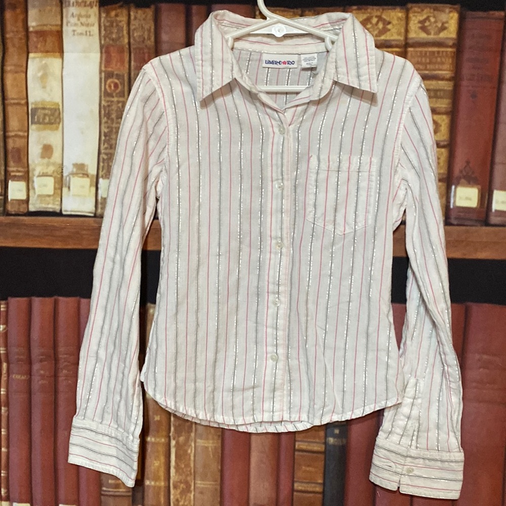 Vintage Y2K Limited Too Pink Silver Stripe Button Down Shirt Girls 6 7